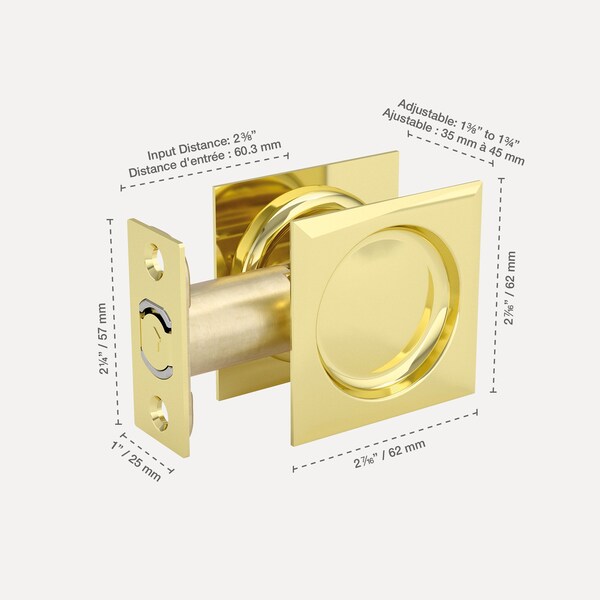 Richelieu 2 716inch 62 mm Square Pocket Door Passage Pull, Bright Brass - 17SBB10