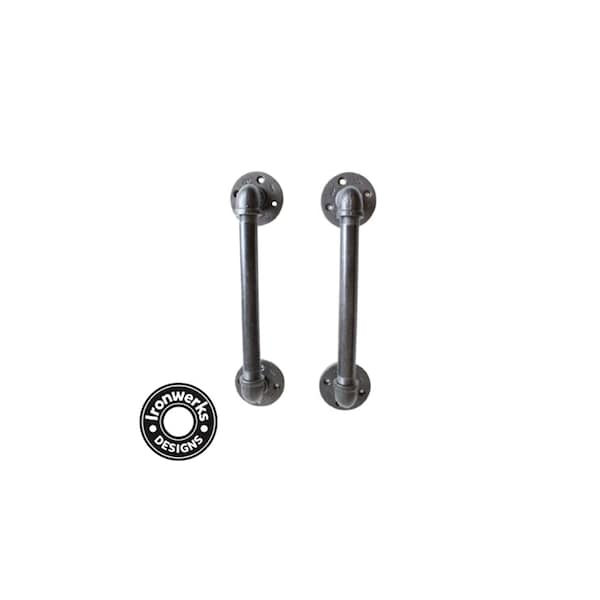 Ironwerks Designs 6" Black/Grey Industrial Vintage Pipe Door And Drawer Handle - 6INCH-BDOR-FBM