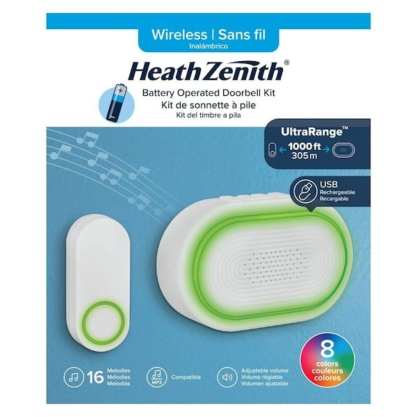 Heath-Zenith globe Doorbell Kit, Wireless, 3.7 V, 85 dB, White - 18000206