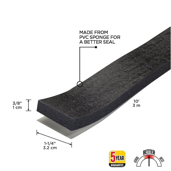 Zoro Select Foam Tape, 10 ft., Black, Sponge, Sold As: Roll - 5MFG7