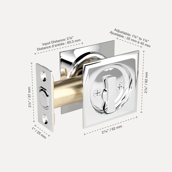 Richelieu 2 716inch 62 mm Square Pocket Door Privacy Pull, Chrome - 17SC42