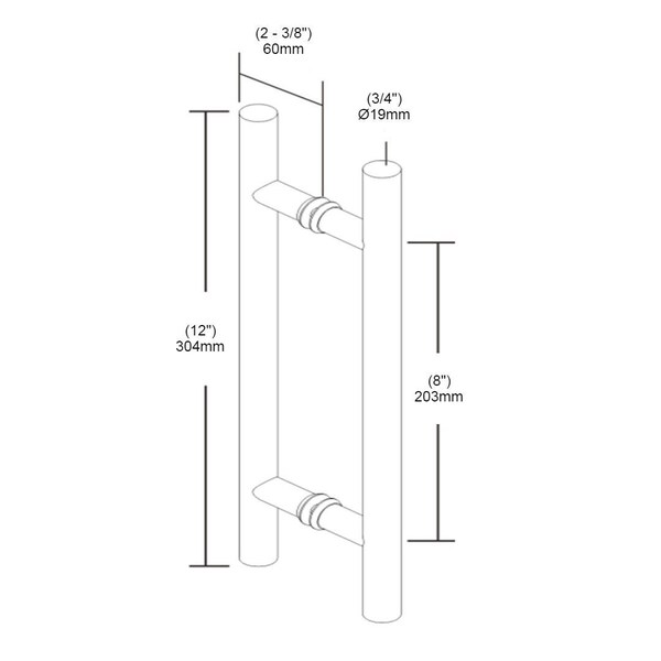 Richelieu 8inch 203 mm Center to Center Round BacktoBack Pull for Glass Door, Stainless Steel - 87H2R198170