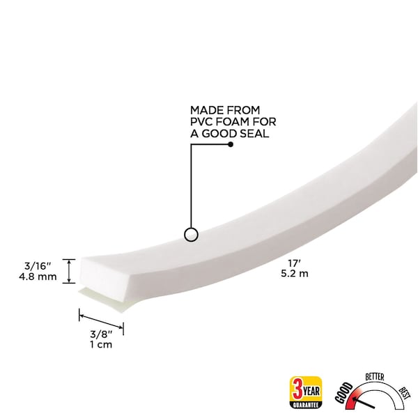M-D Building Products 3/16 in. x 3/8 in. x 17 ft. White Foam Window Seal for Small Gaps - 02733