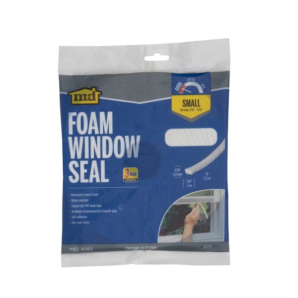 M-D Building Products 3/16 in. x 3/8 in. x 17 ft. White Foam Window Seal for Small Gaps - 02733