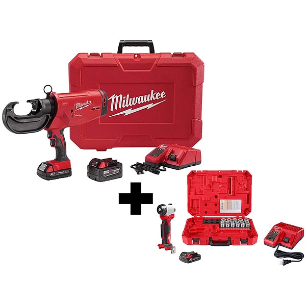 Milwaukee Tool M18 750 MCM Crimper Kit + Cable Stripper, Includes 3 Batteries - 2779-22, 2935CU-21S