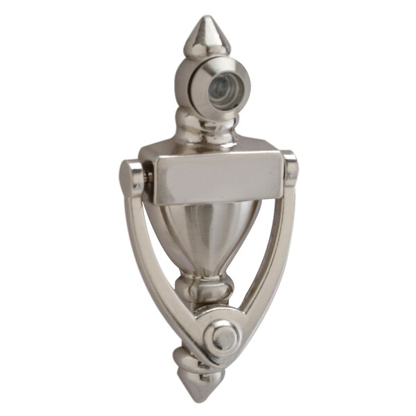 Pamex 4in High Door Knocker with 160 Degree UL Viewer Satin Nickel Finish - DD01K160ULSN