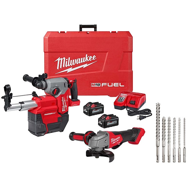 Milwaukee Tool M18 FUEL Hammer + Grinder + MX4 6PC KIT - 2914-22DE, 2880-20, 48-20-7499