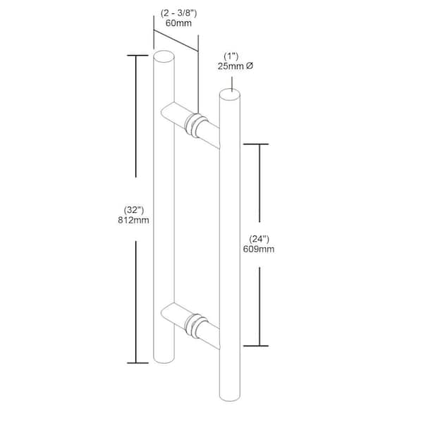 Richelieu 24inch 610 mm Center to Center Round BacktoBack Pull for Glass Door, Stainless Steel - 87H2R1002524170