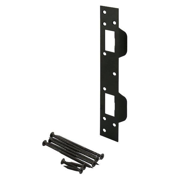 Prime-Line Door Strike, 5-1/2 in., Hole Center, Matte Black Finish (Single Pack) - U 11452