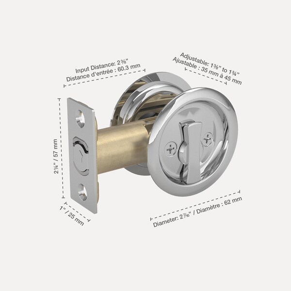 Richelieu 2 716inch 62 mm Round Pocket Door Privacy Pull, Chrome - 17RC42