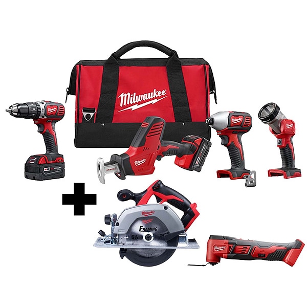 Milwaukee Tool Combo Kit, Circular Saw and Multi-Tool, 6 Tools, 18 V, Includes Batteries (3.0Ah) & Charger - 2695-24, 2630-20, 2626-20