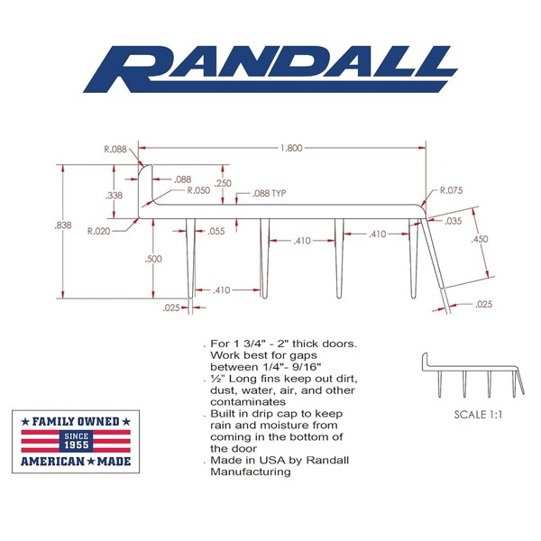 Randall VINLY DOOR BTM 1 3/4In.- 2In. THICK DOORS - 4 FT P-12-T