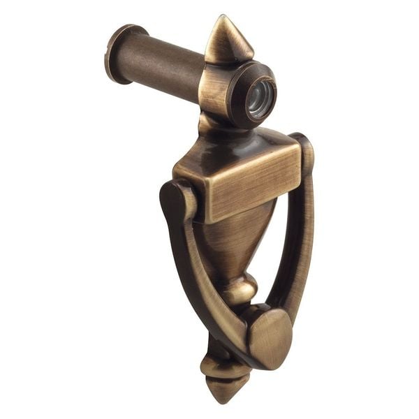 Primeline Tools Door Knocker and Viewer, 1/2 in. Bore, 160-Degree View Angle, Antique Brass (Single Pack) - MP4228