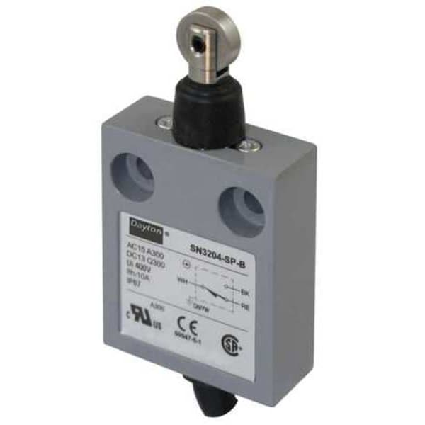 Switch de límite Dayton, émbolo, rodillo, SPDT, 10A @ 300V AC, Ubicación del actuador: Parte superior - 12T935.