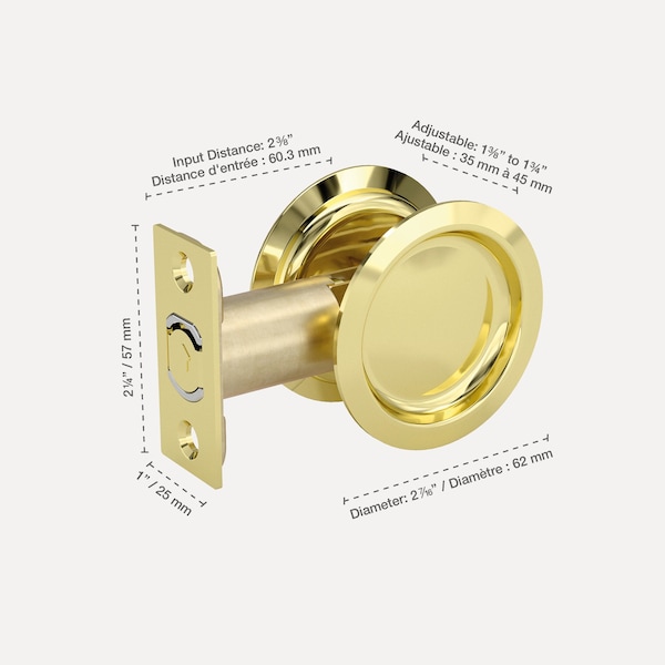 Richelieu 2 716inch 62 mm Round Pocket Door Passage Pull, Bright Brass - 17RBB10