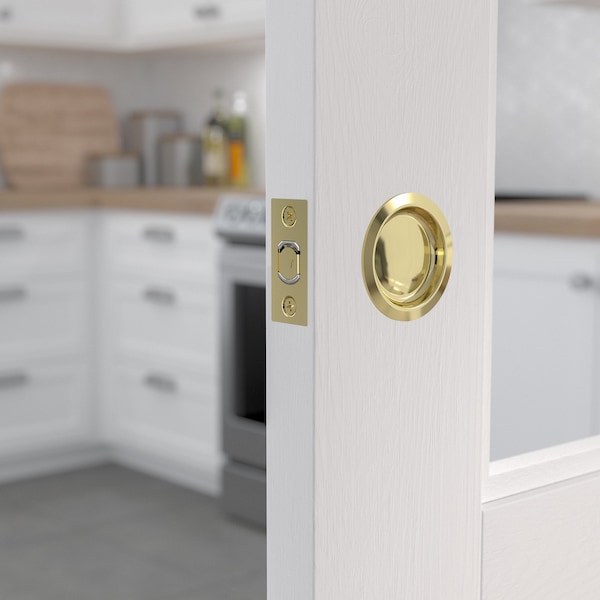 Richelieu 2 716inch 62 mm Round Pocket Door Passage Pull, Bright Brass - 17RBB10