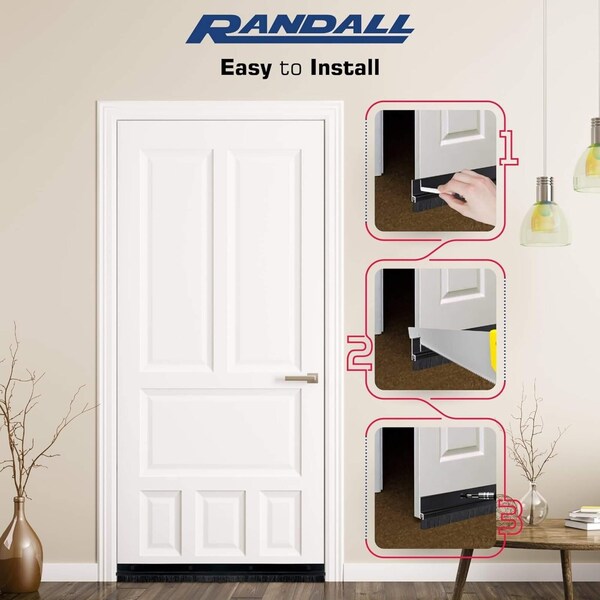 Randall 3' Black Aluminum Brush Door Sweep For Gap Up To 1" - 3 FT BS-100-BLK