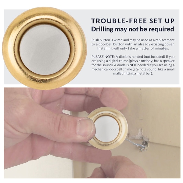 Newhouse Hardware Round Unlighted Wired Replacement Door Chime Push Button, Gold Rim with White Center - FMB