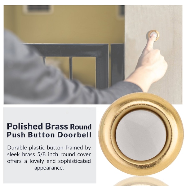 Newhouse Hardware Round Unlighted Wired Replacement Door Chime Push Button, Gold Rim with White Center - FMB