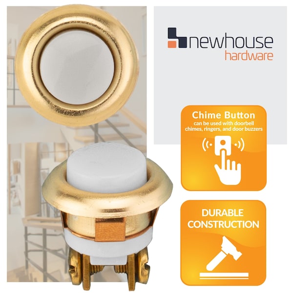 Newhouse Hardware Round Unlighted Wired Replacement Door Chime Push Button, Gold Rim with White Center - FMB