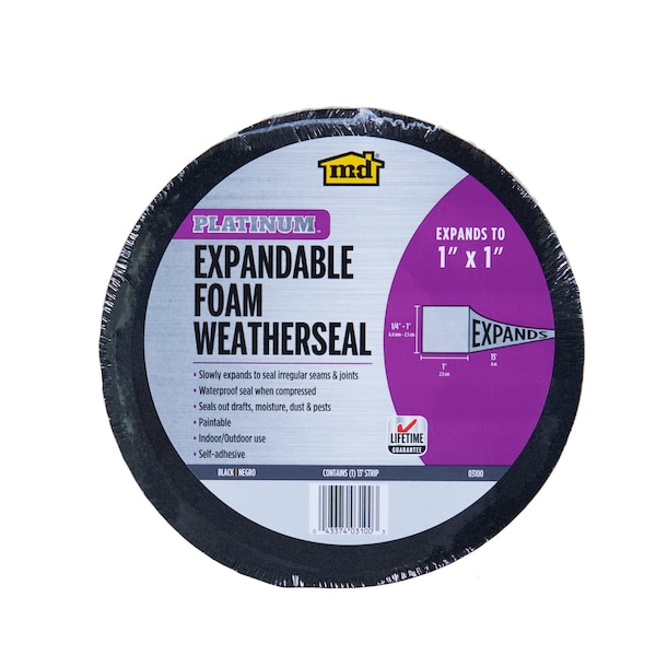 M-D Building Products 1 in. Black Expandable Foam PLATINUM Weatherseal for Uneven Gaps - 52052