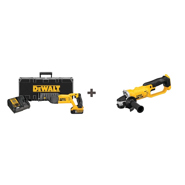 Dewalt Cordless ReciprocatIng Saw Kit, 7.4 lb., 20V Max w/ Angle Grinder, 4-1/2 in Wheel Diameter - DCS380P1/DCG412B