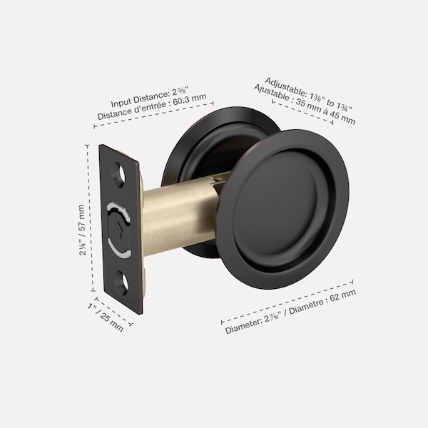 Richelieu 2 716inch 62 mm Round Pocket Door Passage Pull, OilRubbed Bronze - 17RORB10