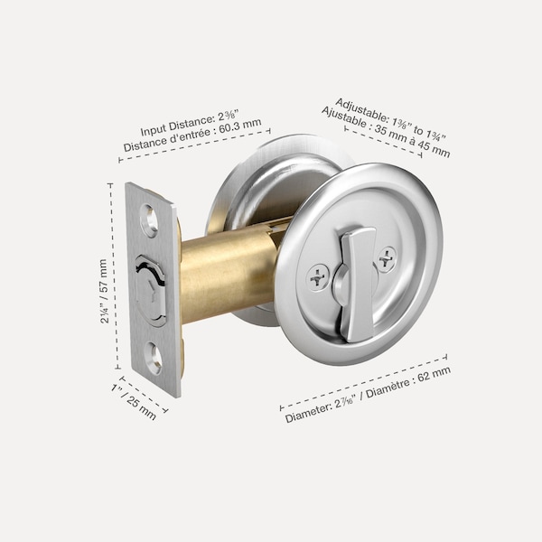 Richelieu 2 716inch 62 mm Round Pocket Door Privacy Pull, Brushed Chrome - 17RBC42