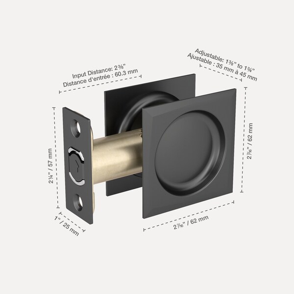 Richelieu 2 716inch 62 mm Square Pocket Door Passage Pull, Black - 17SFB10