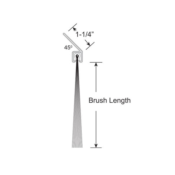 American Garage Door Supply Brushseal, Polyp., 1-1/4-in x 45 Degree Holder, 1-in Brush, 94-in. - BP4121-94