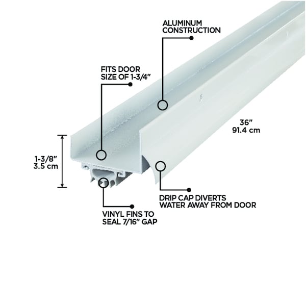 M-D Building Products 36 in. White Aluminum U-Shape Screw-on Under Door Seal - 06403