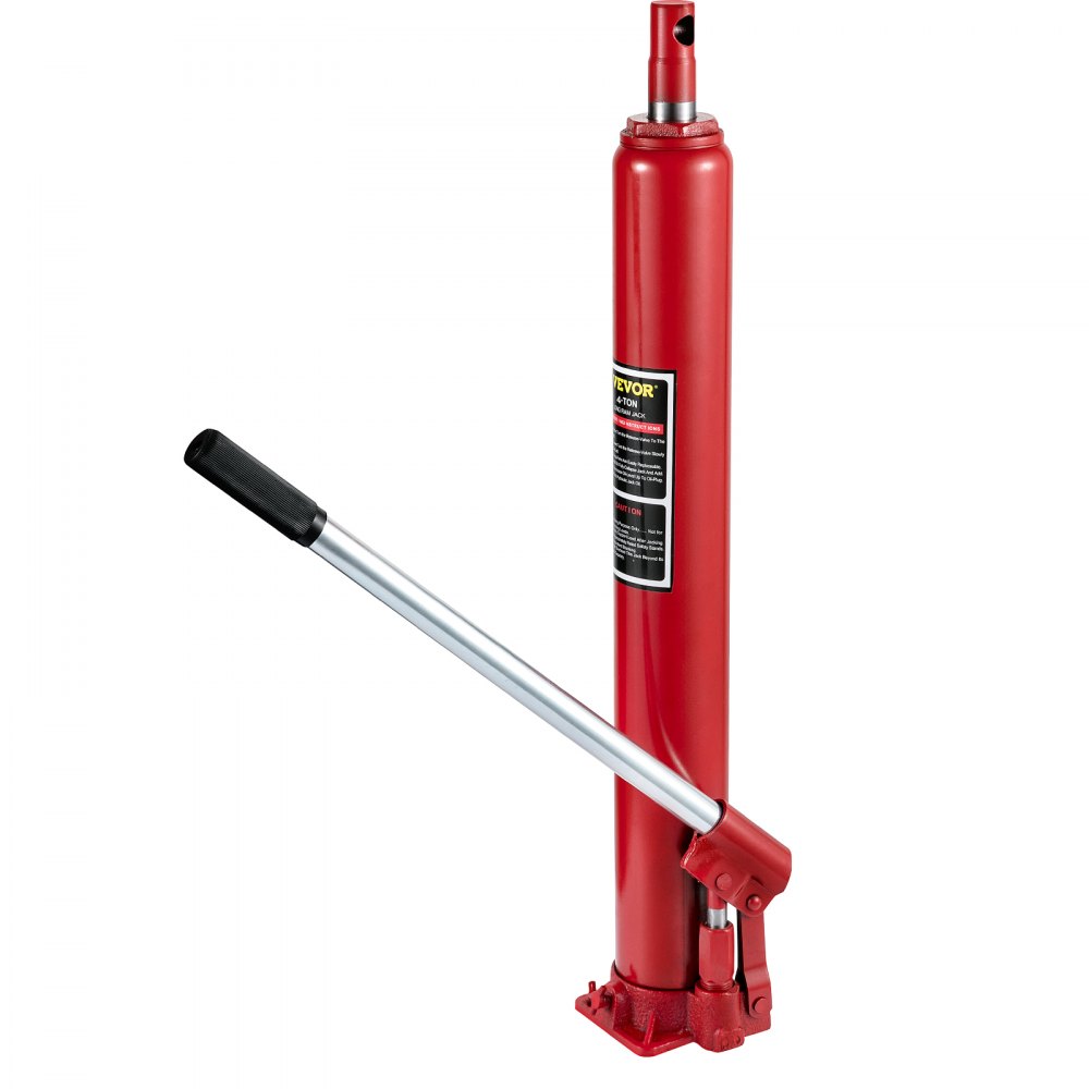 VEVOR Hydraulic Long Ram Jack, 4 Tons/8818 lbs Capacity, with Single Piston Pump and Flat Base, Manual Cherry Picker w/Handle, for Garage/Shop Cranes, Engine Lift Hoist, Red - ZGYYQJDHSDG4TJT27V0