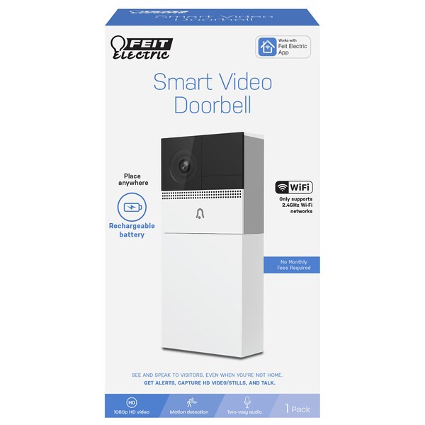 Feit Electric Feit Smart Home White Metal/Plastic Wireless Smart-Enabled Video Doorbell - CAMDOORWIFIBATG