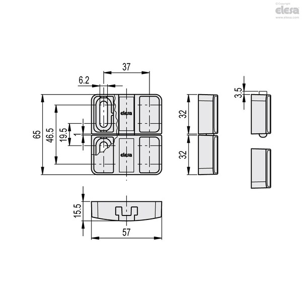 Elesa Pull opening by means of handle or knob, BMST.32-32-SL6 - BMST