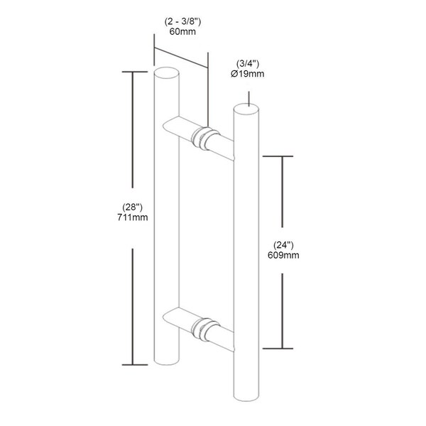 Richelieu 24inch 610 mm Center to Center Round BacktoBack Pull for Glass Door, Matte Black - 87H2R1001924900