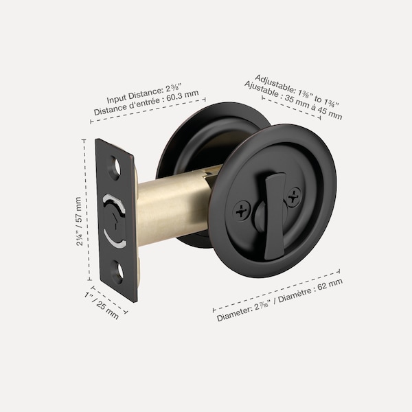 Richelieu 2 716inch 62 mm Round Pocket Door Privacy Pull, OilRubbed Bronze - 17RORB42