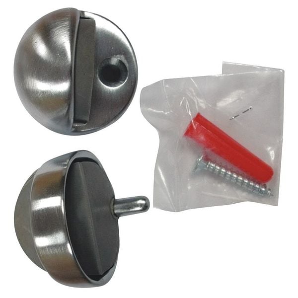 Zoro Select Dome Door Stop, Floor-Mount, Satin Chrome - 33J786