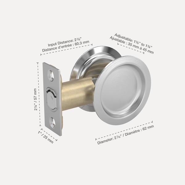 Richelieu 2 716inch 62 mm Round Pocket Door Passage Pull, Brushed Chrome - 17RBC10