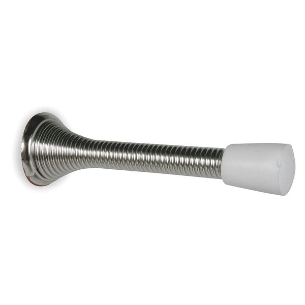 Zoro Select Spring Door Stop, Steel, Finish: Chrome - 1XNL8