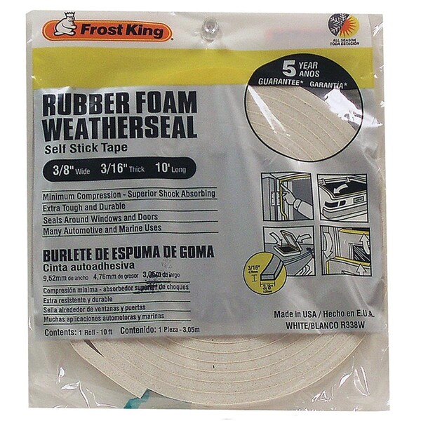 Thermwell Products 0.37 x 0.31 x 10 ft. White Foam Weatherstrip Tape - 453928608