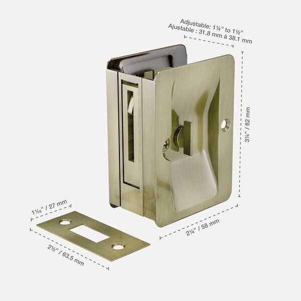 Richelieu 3 14inch 82 mm Pocket Door Privacy Pull  Rectangular, Antique Brass - 1701ABPSBC