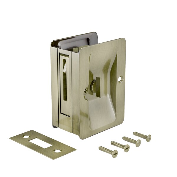 Richelieu 3 14inch 82 mm Pocket Door Privacy Pull  Rectangular, Antique Brass - 1701ABPSBC
