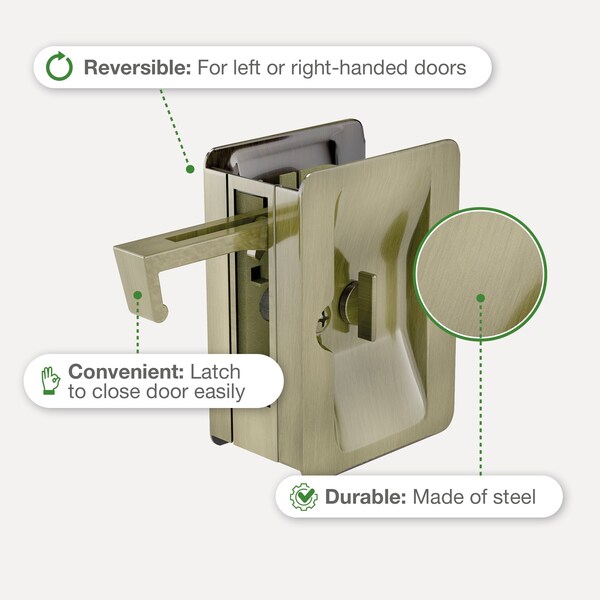 Richelieu 3 14inch 82 mm Pocket Door Privacy Pull  Rectangular, Antique Brass - 1701ABPSBC