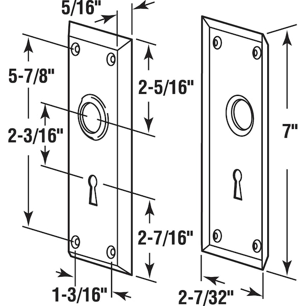 Prime-Line Vintage Door Escutcheon Trim Plates, 2-7/32 in. x 7 in., Brass Plated 2 Pack - E 2295