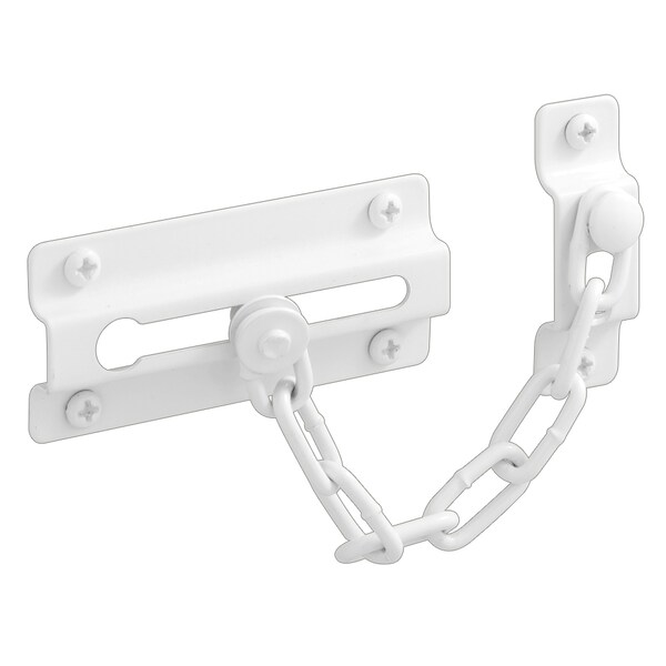Prime-Line Chain Door Guard, Stamped Steel w/Steel Chain, White Painted  Finish Single Pack - U 9852