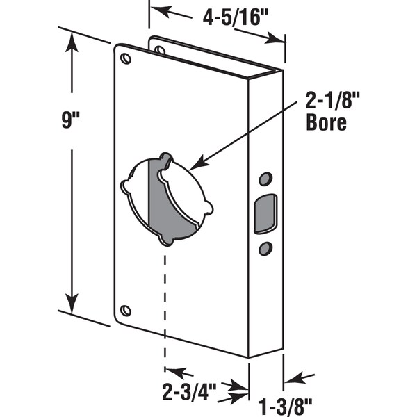 Prime-Line Door Reinforcer 1-3/8 in. x 2-3/4 in. x 2-1/8 in. Non-Recessed - U 9587