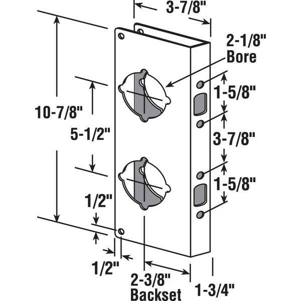Prime-Line Brass Lock and Door Reinforcement Plate for 1-3/8 In. Thick Doors, Brass Finish Single Pack - U 9537