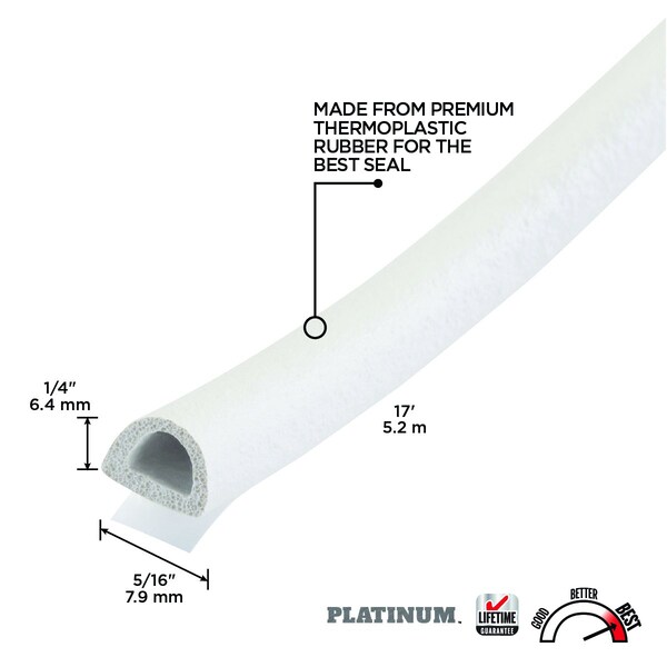 M-D Building Products 1/4 in. x 5/16 in. x 17 ft. White Premium Thermoplastic Rubber PLATINUM Window Seal for Medium Gaps - 05684