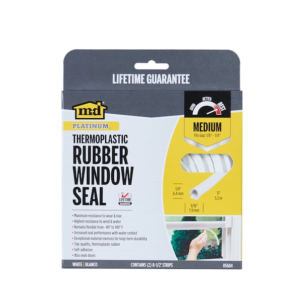 M-D Building Products 1/4 in. x 5/16 in. x 17 ft. White Premium Thermoplastic Rubber PLATINUM Window Seal for Medium Gaps - 05684