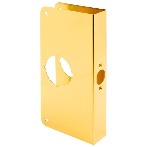 Defender Security Door Reinforcer, 2-3/8 in Backset, 1-3/8 in Thick Door, Solid Brass, Brass, 9 in H, 3-7/8 in W - U 9547